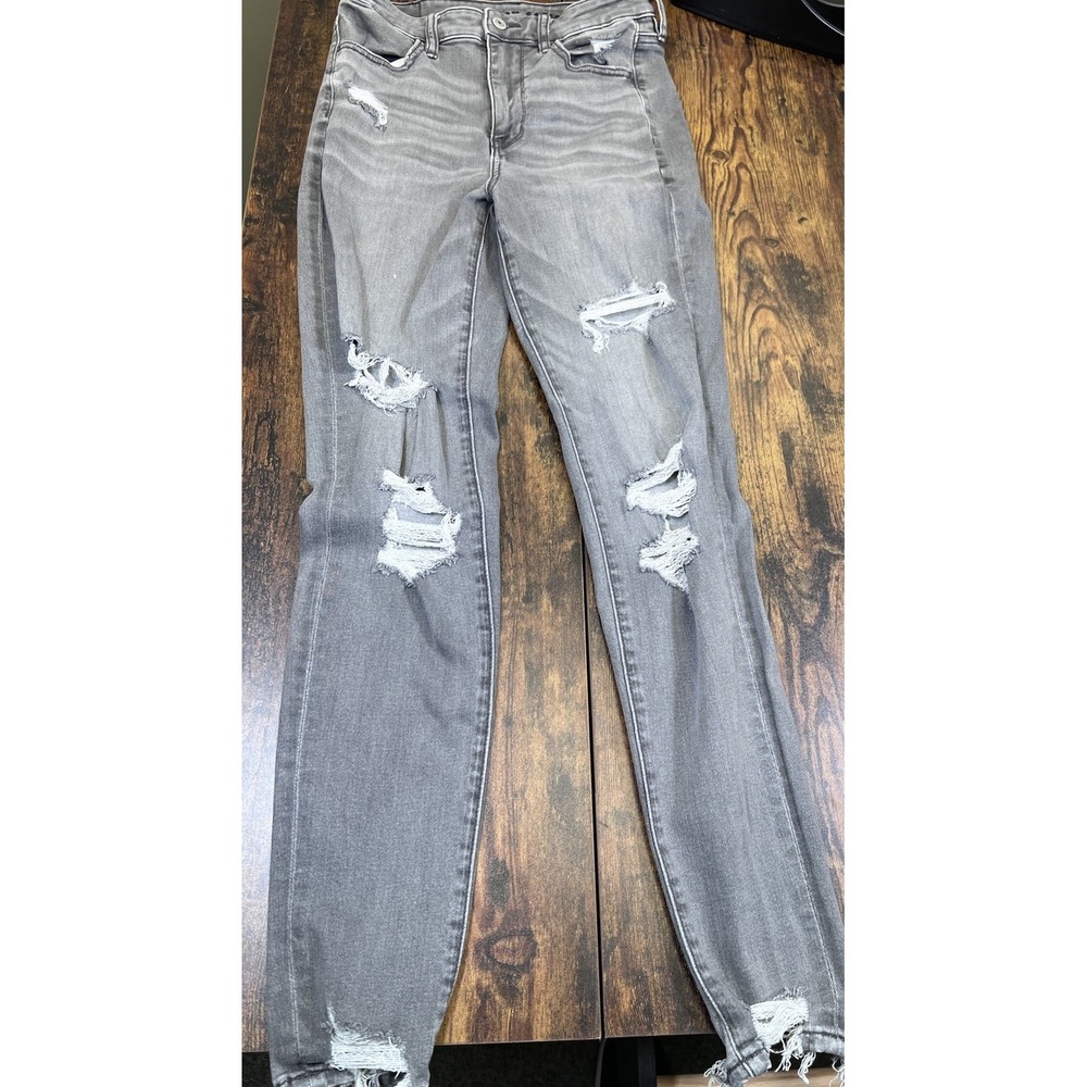 American Eagle Outfitters Women's Gray Distressed Next Level Stretch Jeans Sz 6